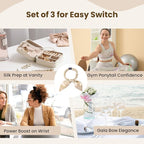 THXSILK 100% Mulberry Silk Bow Scrunchies 3-Pack, 22 Momme Mulberry Silk Hair Ties for Women, Cute Bunny Ear No Damage Ponytail Holders, Fashion Hair Accessories for Girls(S, Metallic Gold)