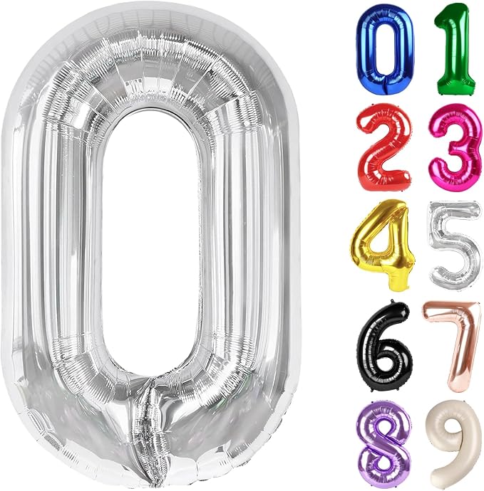 0 Balloon - Silver Birthday Number Balloons, 40 Inch Decorations Men Women | by ALPHADELTAPI