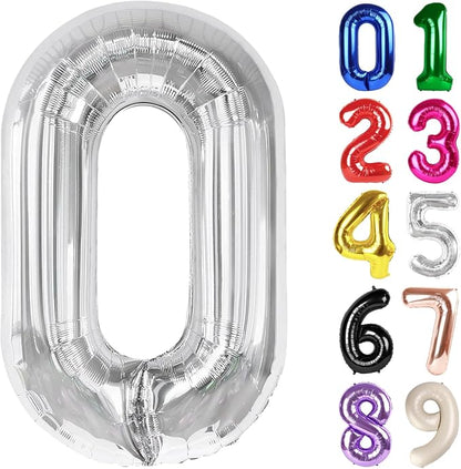 0 Balloon - Silver Birthday Number Balloons, 40 Inch Decorations Men Women | by ALPHADELTAPI