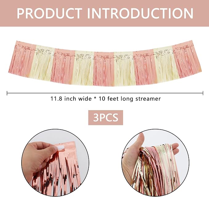 BEISHIDA Champagne Rose Gold Garland Banner 30ft Wall Tinsel Foil Streamers | - Image 2