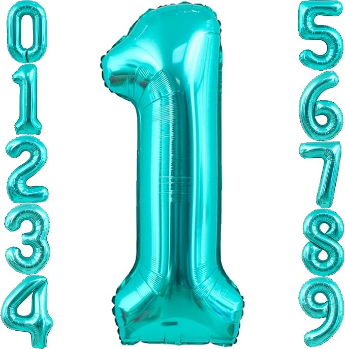 40 Inch Big Teal Blue Number 1 Foil 0-9 Mylar Helium Balloons | Large Digital by SULALABOO