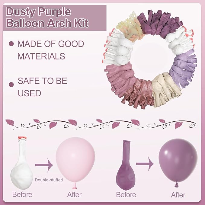 Amandir 173Pcs Dusty Purple Balloon Arch Garland Kit | Double-stuffed Pink - Image 3