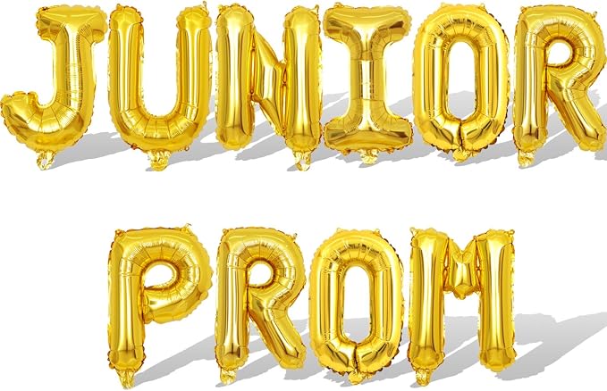 2 Set 20Pcs Gold JUNIOR PROM Letter Balloons 16in Balloon Foil Letter by Fezava