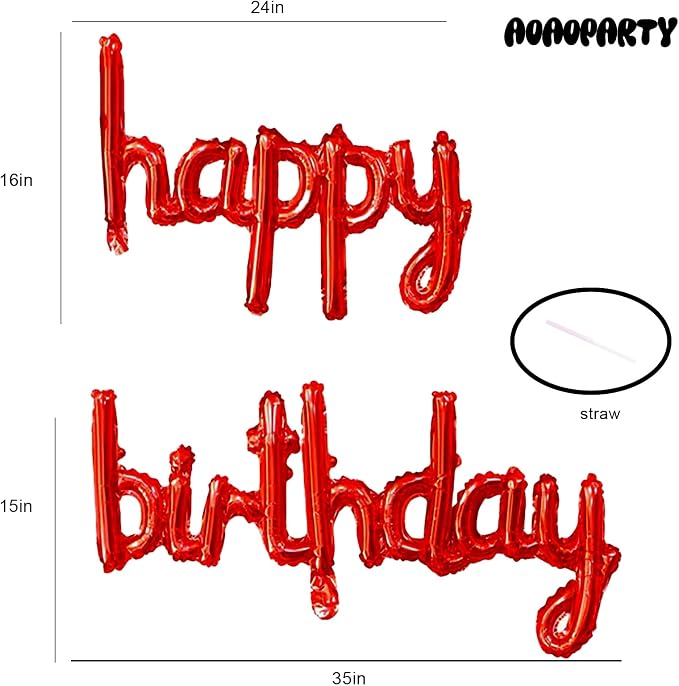 Red Happy Birthday Balloons Banner 16 Inch Mylar Foil | Happy Birthday Letters - Image 2