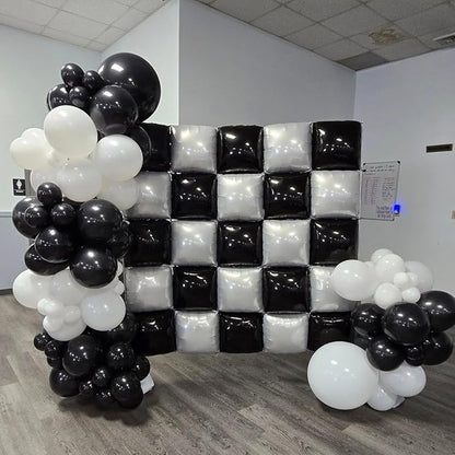 Black and Pearl White Double Sided Square Foil Balloons Wall, 19 Inches Chrome - Image 5