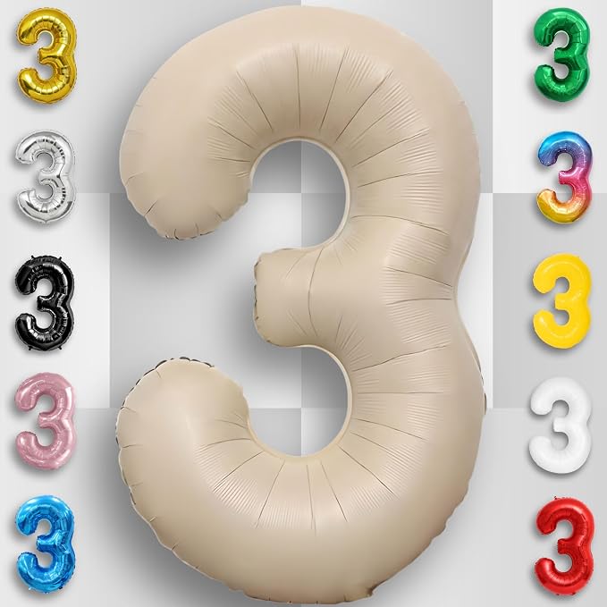 Caramel Number Balloon 3 Mylar Foil Balloons 40 inch - Image 6