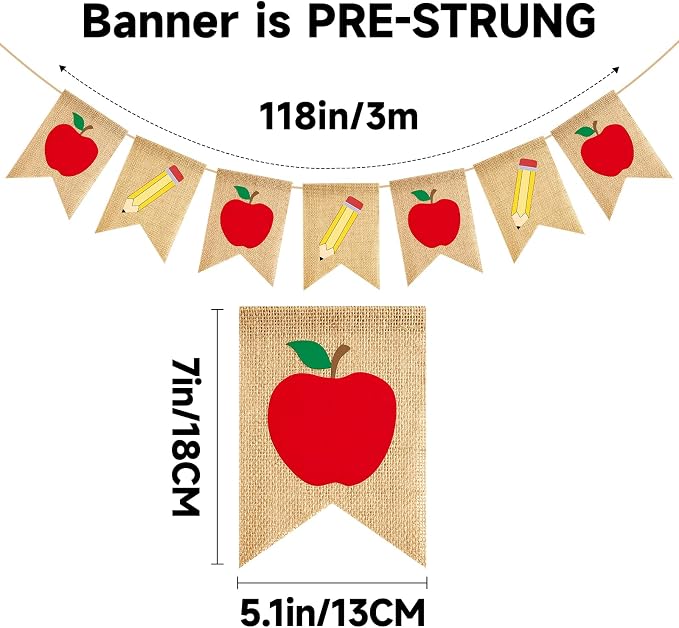 Back to School Burlap Banner NO DIY First Day of School Banner Pre-Strung | - Image 2