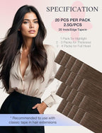 DOORES Invisi Edge Human Hair Extensions Tape in, Chocolate Brown 10 Injection Tape-ins with 10 Injection Tape-ins 50g 24 Inch, Injected Tape in Extensions Virgin Human Hair