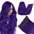 RUNATURE Purple Clip in Hair Extensions Real Human Hair, Straight Clip in Human Hair Extensions, Full Head, Colored Layered Natural Hair, Soft Tangle-free Hair, 16 Inch 70g/5pcs