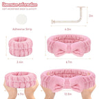 Face Wash Headband Set with Microfiber Wristbands and Holder - Absorbent Spa Wrist Scrunchies for Cleansing