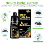 Herbal Black Hair Dye Shampoo 3 in 1 for Gray Hair, Instant Hair Color Shampoo for Women & Men, Black Hair Shampoo for 100% Grey Coverage 500ML