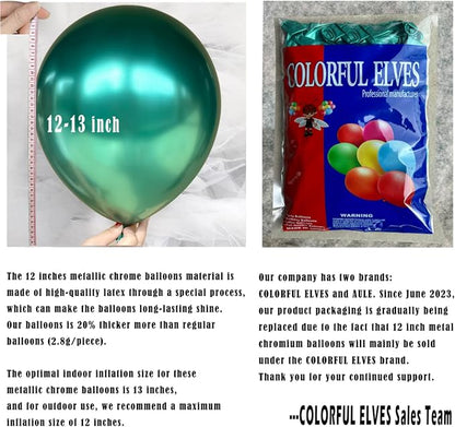 12 Inch 100 Pcs Latex Metallic Chrome Balloons Helium Shiny Thicken Balloons - Image 2