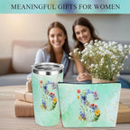 Personalized Gifts for Women Monogrammed Birthday Gifts for Women, Wife Girlfriend Christmas, Initial 20 oz Tumbler, Makeup Cosmetic Bag Cup Pens Journal Notebook 6 Set, (Aesthetic Green Flower S)