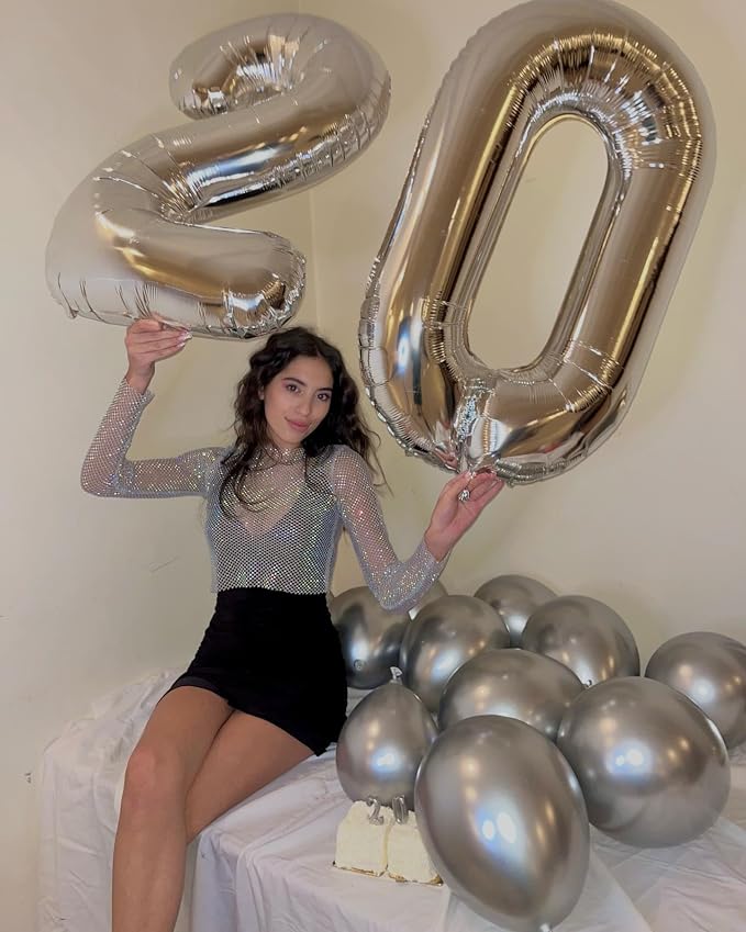 Silver Number 0 Balloon 40 Inch, 0th Birthday Party Decorations Men Women | - Image 4
