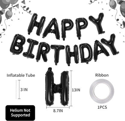 Black Happy Birthday Balloon Banner, 16 Inch Foil Mylar Happy Birthday Balloons - Image 2