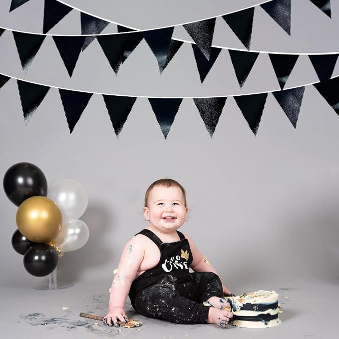 Black Party Decorations Triangle Pennant Banner Flag Black Metallic Fabric - Image 5