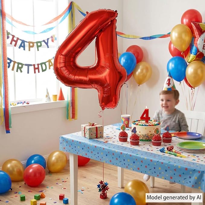 Red Number 4 Balloon 40 Inch, Foil Numeral - Image 6