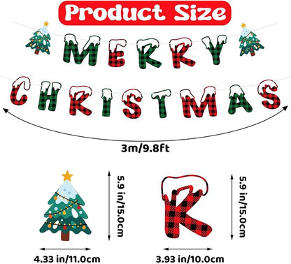 Merry Christmas Banner Indoor, Pre-Strung Mantle Christmas Decor, Buffalo Plaid - Image 2