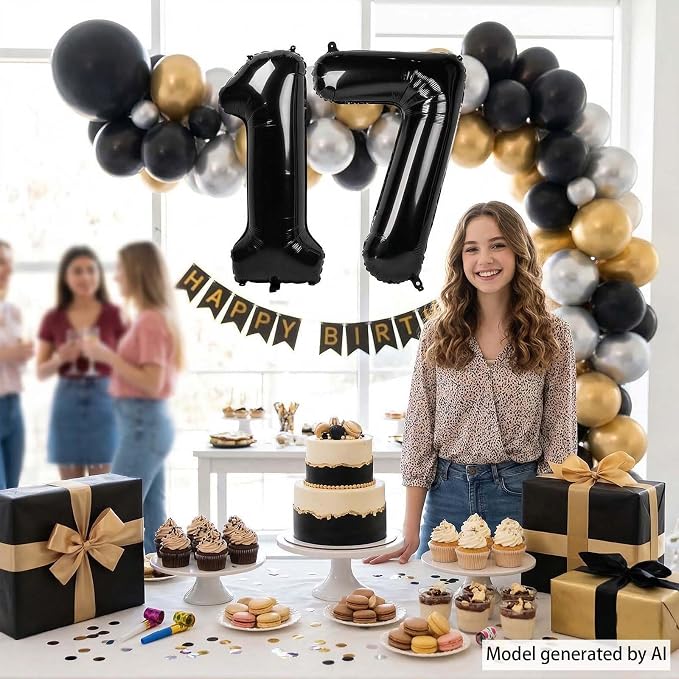 Black Number 17 Balloon 40 Inch, Foil Numeral - Image 6