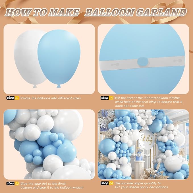 412Pcs Blue and White Balloon Arch Kit, 18 12 10 5 Inch Different Size Light - Image 3