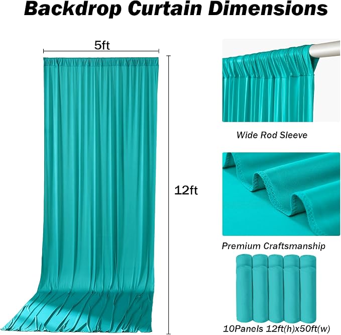 50x12 ft Turquoise Backdrop Curtains - Image 4