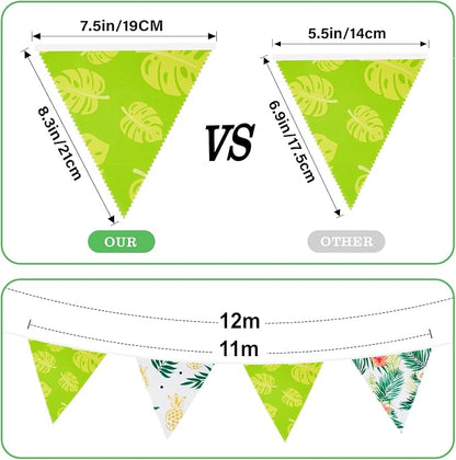 G2PLUS Tropical Fabric Bunting Banner, 39FT Extra Long Reusable Cotton Triangle - Image 2