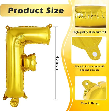 Gold Letter F Balloons, 40 Inch Large Foil Letter Balloons, Custom Phrase - Image 2