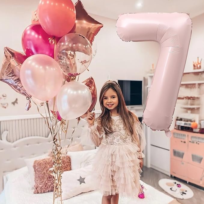 Light Pink Number Balloon 7, 40 Inch Large Self Inflating 7 Foil Number - Image 5