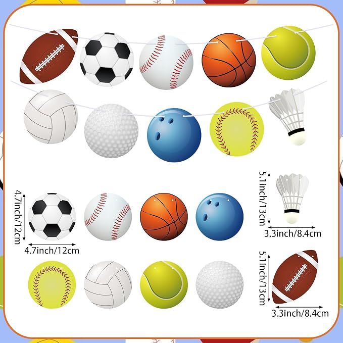 Hooqict Sports Themed Party Decorations Happy Birthday Banner Baseball Football - Image 3