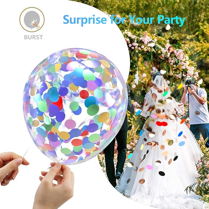 Bezente Rainbow Multicolor Confetti Latex Balloons - Image 5