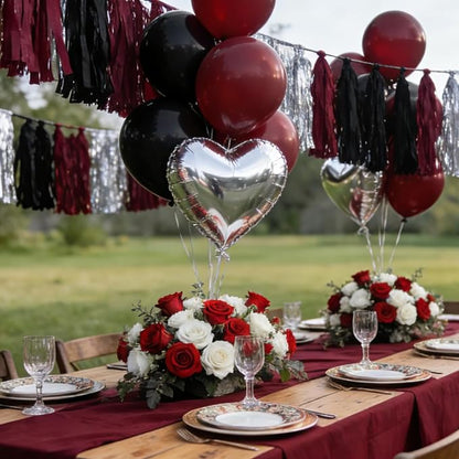 Burgundy Black Silver Tissue Paper Tassels Party Tassel Garland Banner - Image 5