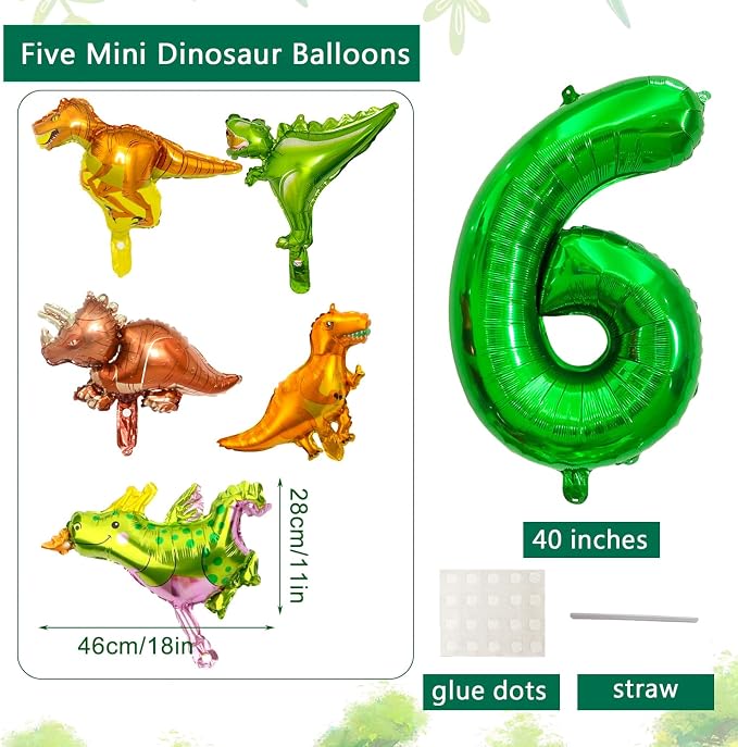 LilyZheng Large Dinosaur Balloon Number 6, 40 Inch Dark Green Foil Balloon - Image 2