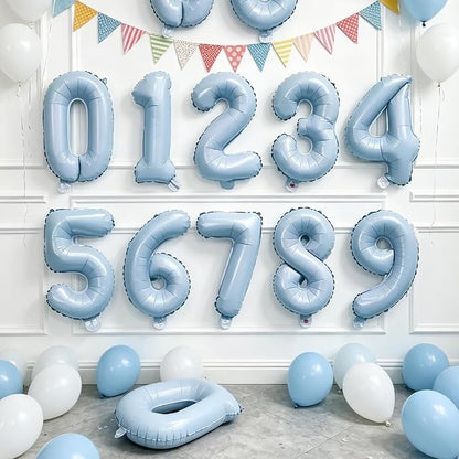 2 Set 20 Pcs Baby Blue Number Balloons 0-9 Number 16 Inch Mylar Foil Balloons - Image 3