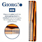 Giorgio G16 Fine Tooth and Wide Tooth Detangler Comb - Hair Comb for Men and for Women - Ideal as a Hair Styling Barber Comb and Detangler - Saw Cut and Handmade (Tortoiseshell)