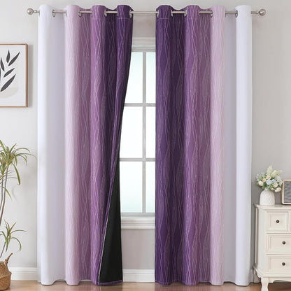 Purple and Grayish White Blackout Curtains 108 Inches Long, Thermal Insulated - Image 2