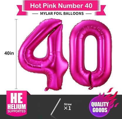 Hot Pink 40 Balloon Numbers, 40 Inch 40 Birthday Balloon Foil Mylar Number 40 - Image 2