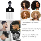 6Pcs Afro Picks Metal Hair Combs, 3 Sizes Steel Teeth Hair Pick for Curly, Coily, Natural Hair, Detangling & Styling Comb for Men Women (Black)