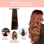 Sindra Invisi Edge Tape in Extensions Human Hair, Auburn Ginger Invisible Seamless Extensions Real Human Hair 14 Inch 40g 20pcs Injected Tape ins