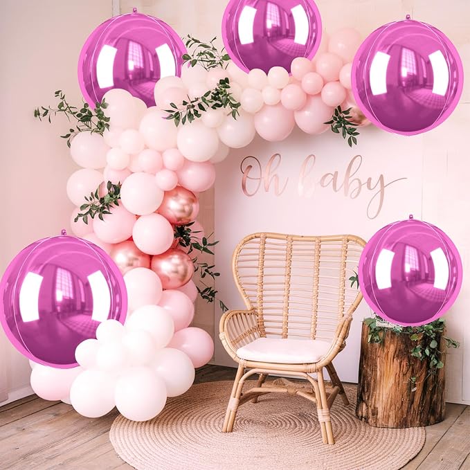 Hot Pink Round Foil Balloons, 22 Inch Pink Metallic Balloons, Sphere Ball - Image 5