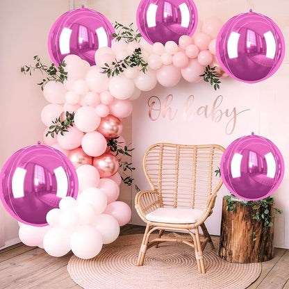 Hot Pink Round Foil Balloons, 22 Inch Pink Metallic Balloons, Sphere Ball - Image 5