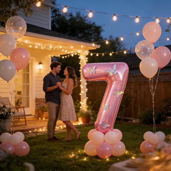 40 Inch Number Balloon Pink Large Mylar Foil Pink Number Balloons and Butterfly - Image 5