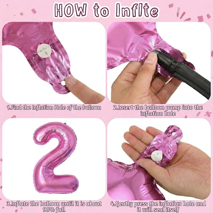 Pink Number 2 Balloon 40 Inch, Glossy Foil Numeral Party Supplies | Radiant - Image 5