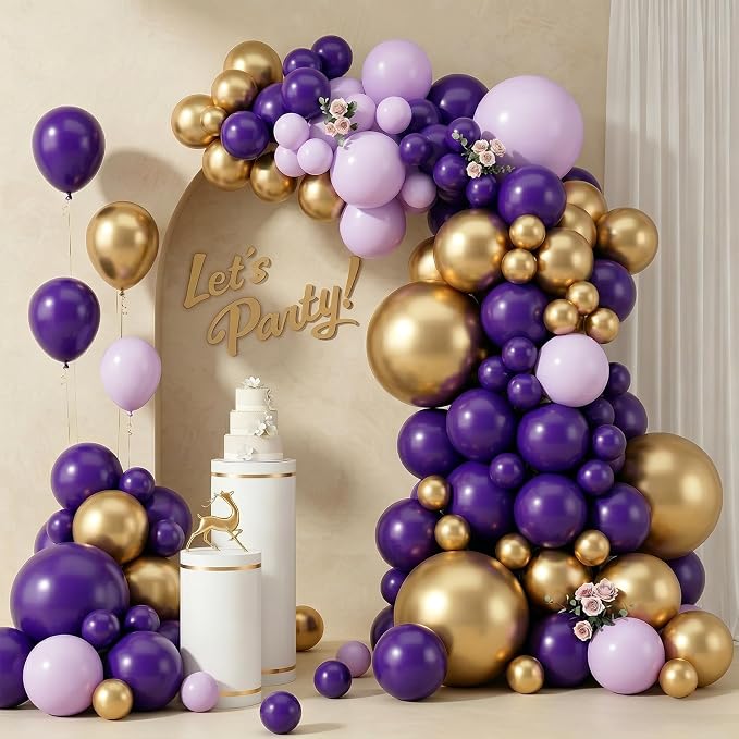 103pcs Purple and Gold Balloon Garland Arch Kit, 18/12/10/5 Inch Metallic Gold by ZizasAry