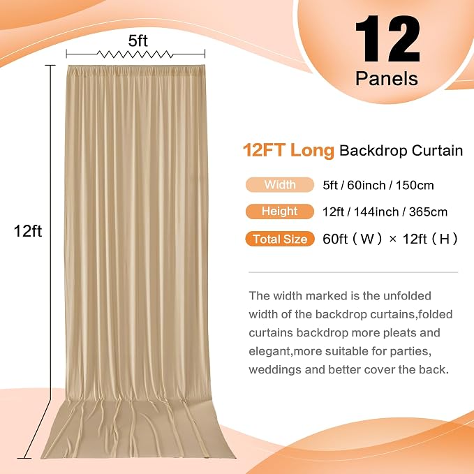 60ft×12ft Wrinkle Free Champagne Backdrop Curtain - Image 3