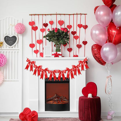 1 String of 8PCS Red Bow Garland Banner Decoration, Pre-Strung Satin Ribbon - Image 5