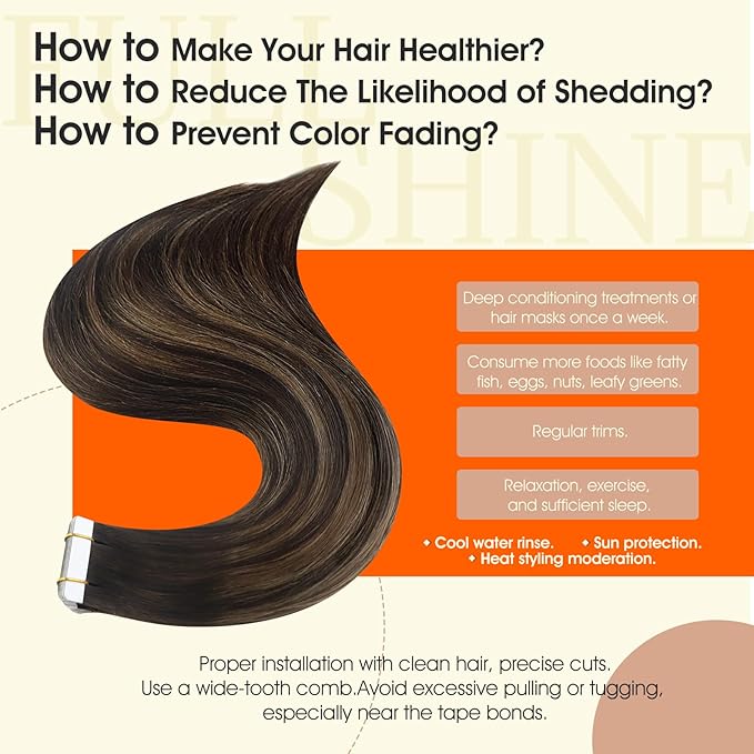 Full Shine Human Hair Tape in Extensions Color 2 Darker Brown Ombre 8 Ash Brown And 2 Invisible Tape ins Human Hair Extensions 14Inch Seamless Remy Skin Weft 50Gram Add Volume for Wedding 20Pcs