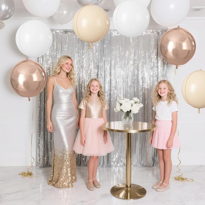 Cream White Gold Round Foil Balloons 9 pcs, Metallic Giant 4D Round Balloons 22 - Image 4