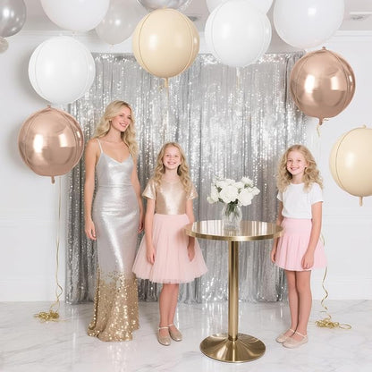 Cream White Gold Round Foil Balloons 9 pcs, Metallic Giant 4D Round Balloons 22 - Image 4