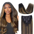 Lashey Clip in Hair Extensions Human Hair 120g 7pcs Straight Clip in Hair Extensions 14 Inch Natural Black Mixed Chestnut Brown Real Human Hair for Black Women Soft