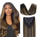 Lashey Clip in Hair Extensions Real Human Hair 7pcs 120g Straight Natural Black Mixed Chestnut Brown Hair Extensions Clip ins for Black Women 22 Inch